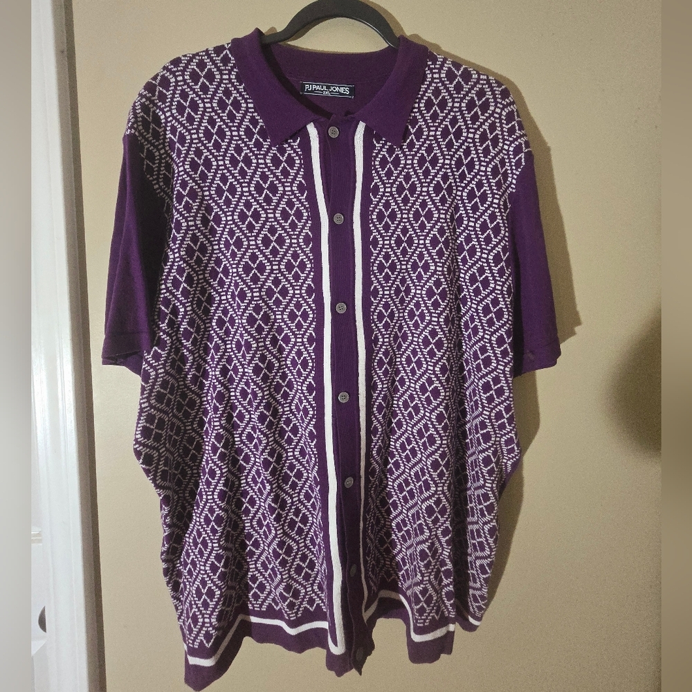 Vintage Purple and White Button-Up Cardigan